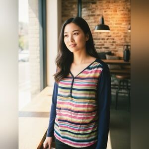 Liz Claiborne Multicolor Striped Double Blouse 1X